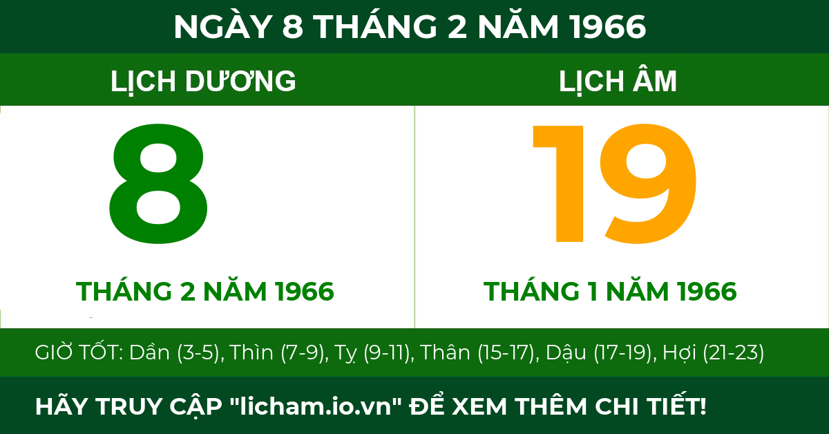 lịch âm ngày 8 tháng 2 năm 1966