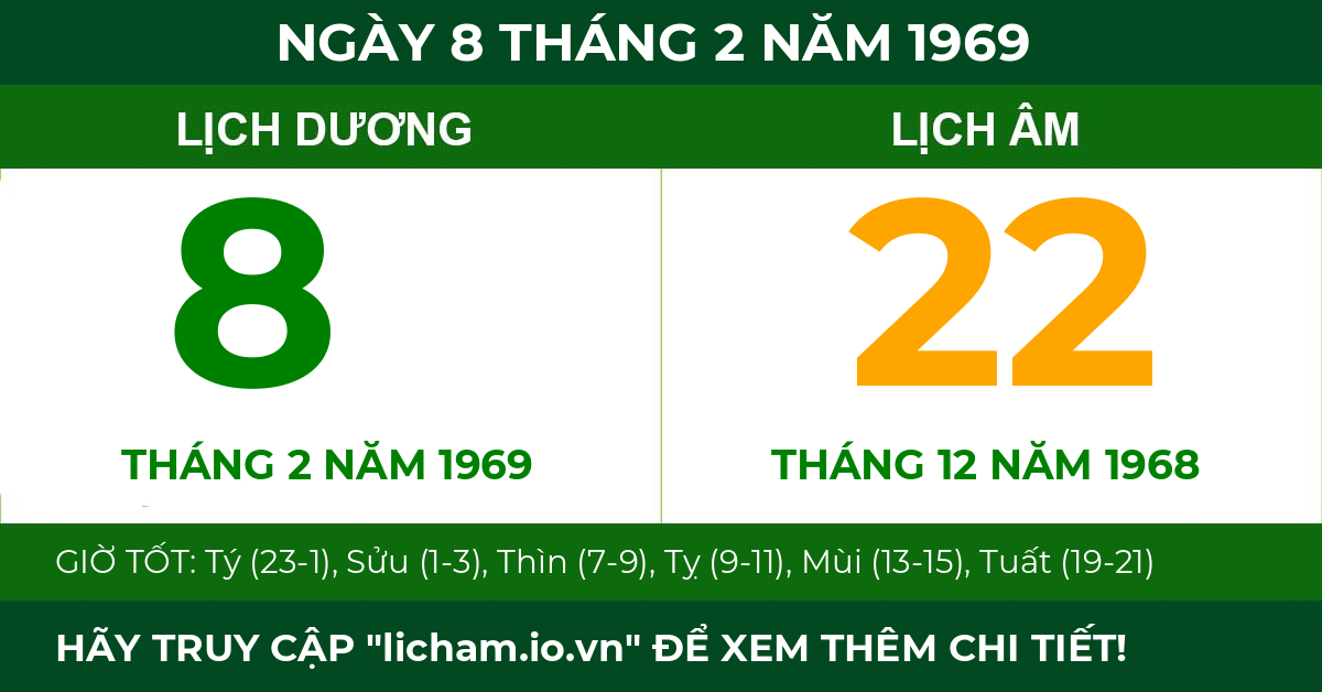lịch âm ngày 8 tháng 2 năm 1969