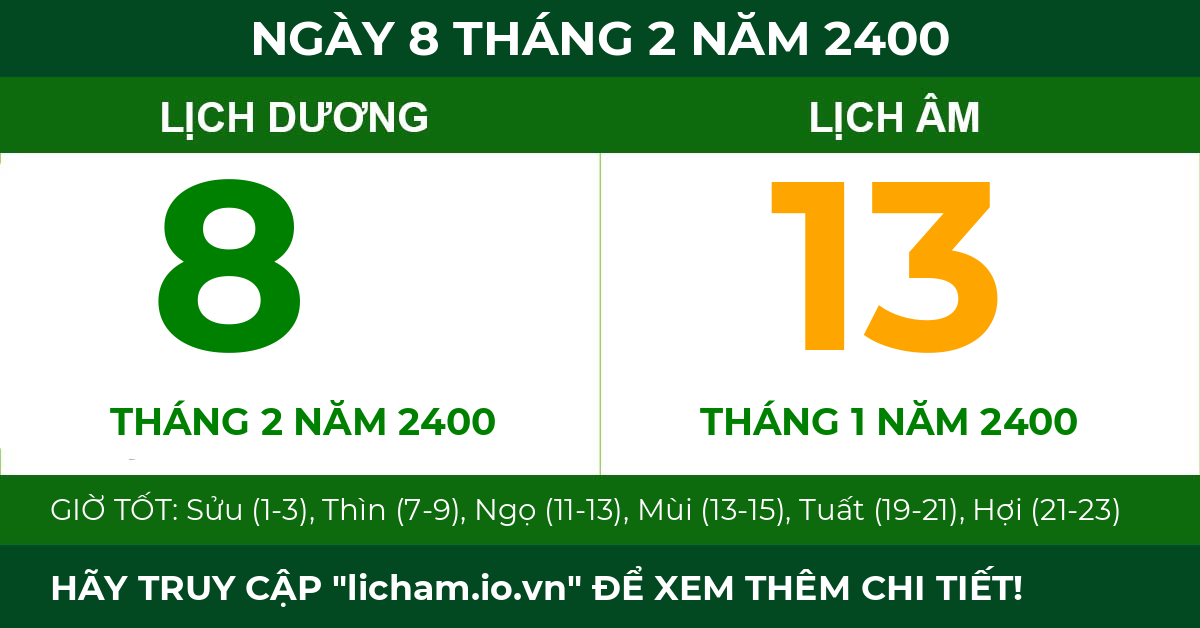 lịch âm ngày 8 tháng 2 năm 2400
