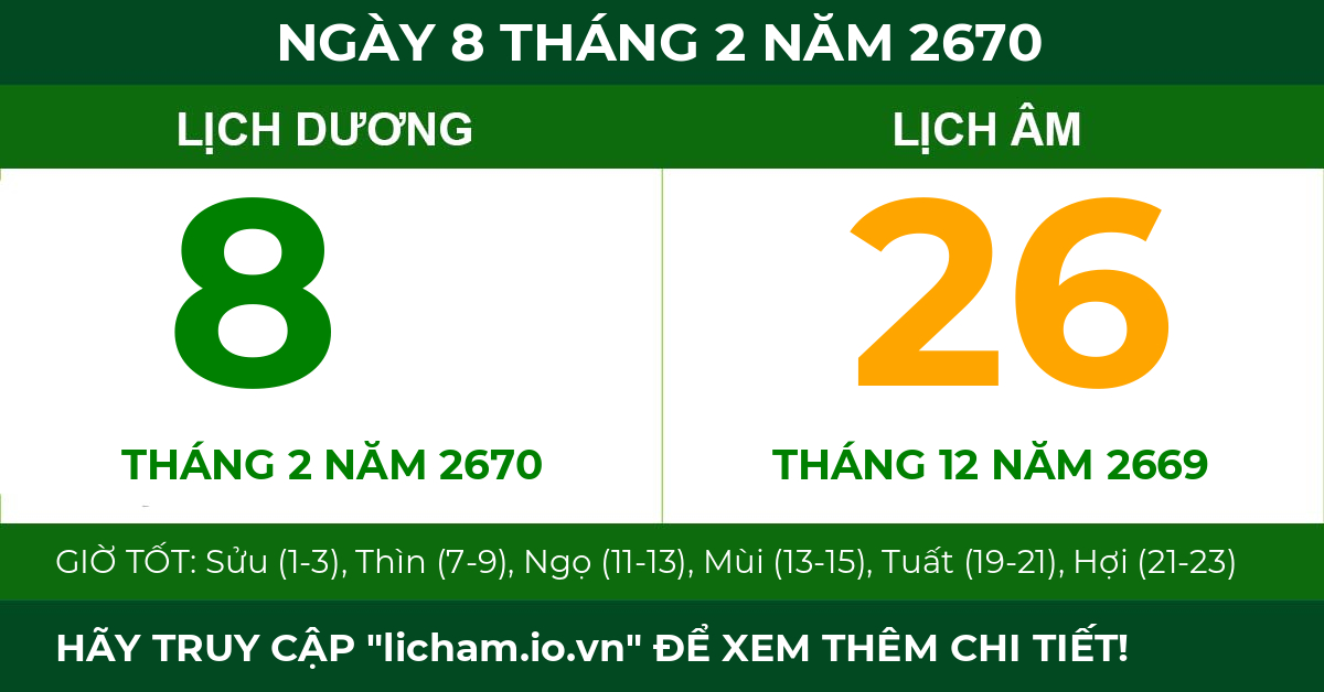 lịch âm ngày 8 tháng 2 năm 2670