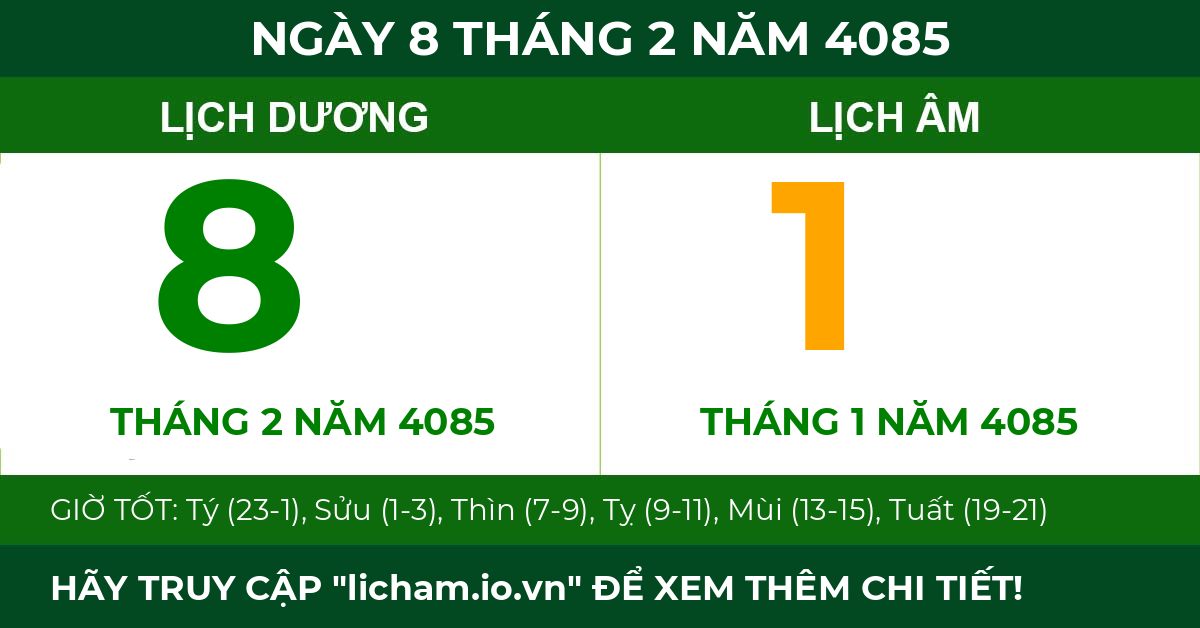 lịch âm ngày 8 tháng 2 năm 4085