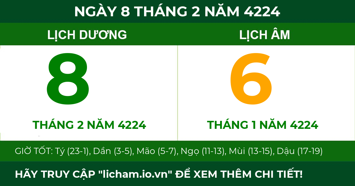 lịch âm ngày 8 tháng 2 năm 4224