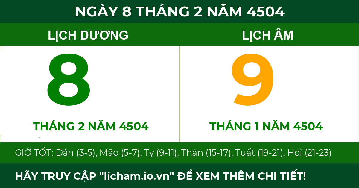 lịch âm ngày 8 tháng 2 năm 4504