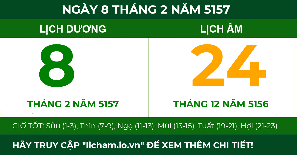 lịch âm ngày 8 tháng 2 năm 5157