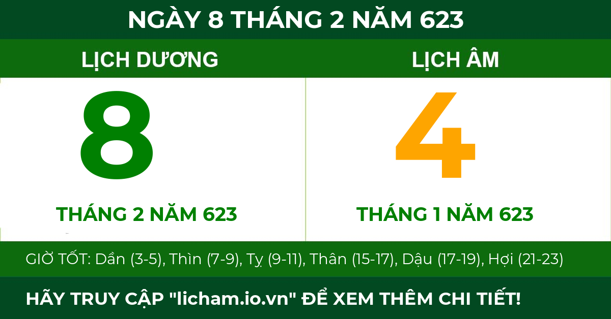 lịch âm ngày 8 tháng 2 năm 623