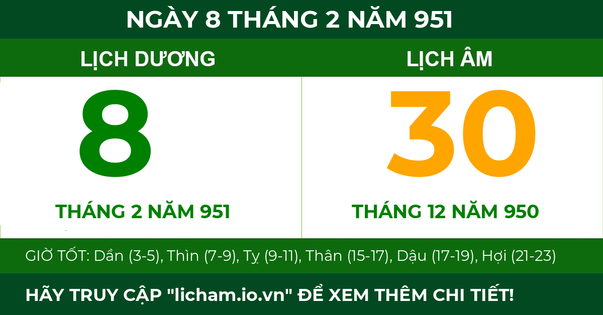 lịch âm ngày 8 tháng 2 năm 951