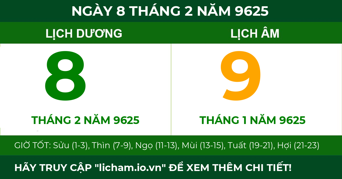 lịch âm ngày 8 tháng 2 năm 9625