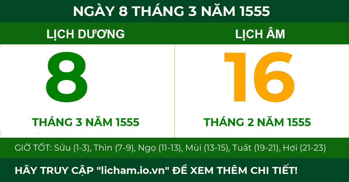 lịch âm ngày 8 tháng 3 năm 1555