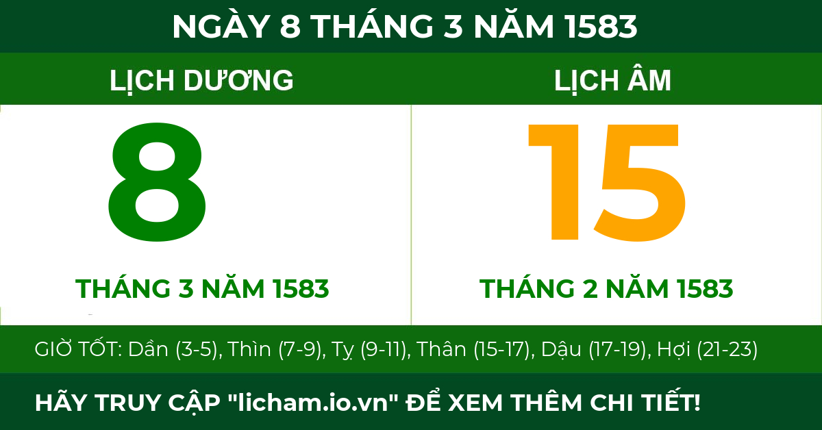 lịch âm ngày 8 tháng 3 năm 1583