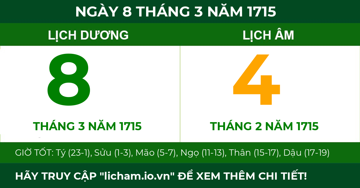lịch âm ngày 8 tháng 3 năm 1715