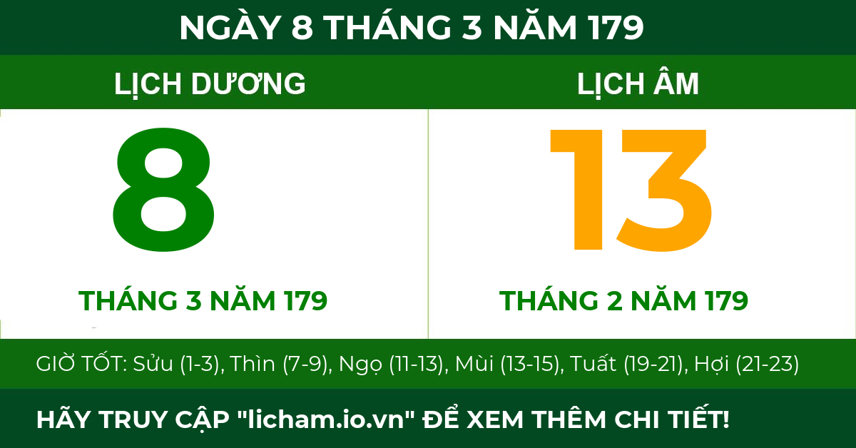 lịch âm ngày 8 tháng 3 năm 179
