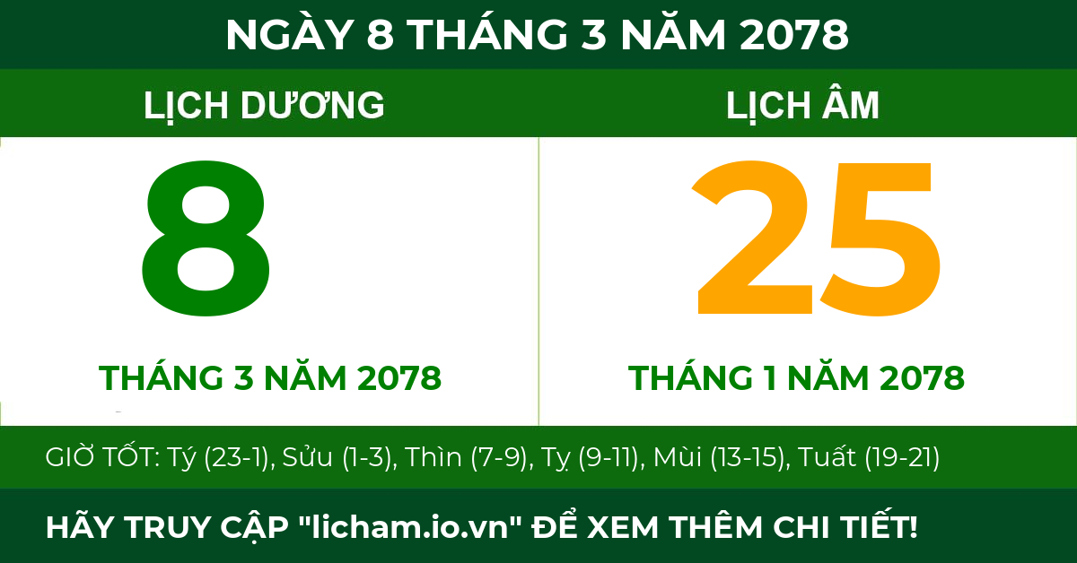 lịch âm ngày 8 tháng 3 năm 2078