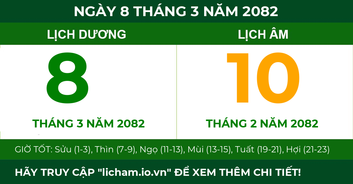 lịch âm ngày 8 tháng 3 năm 2082