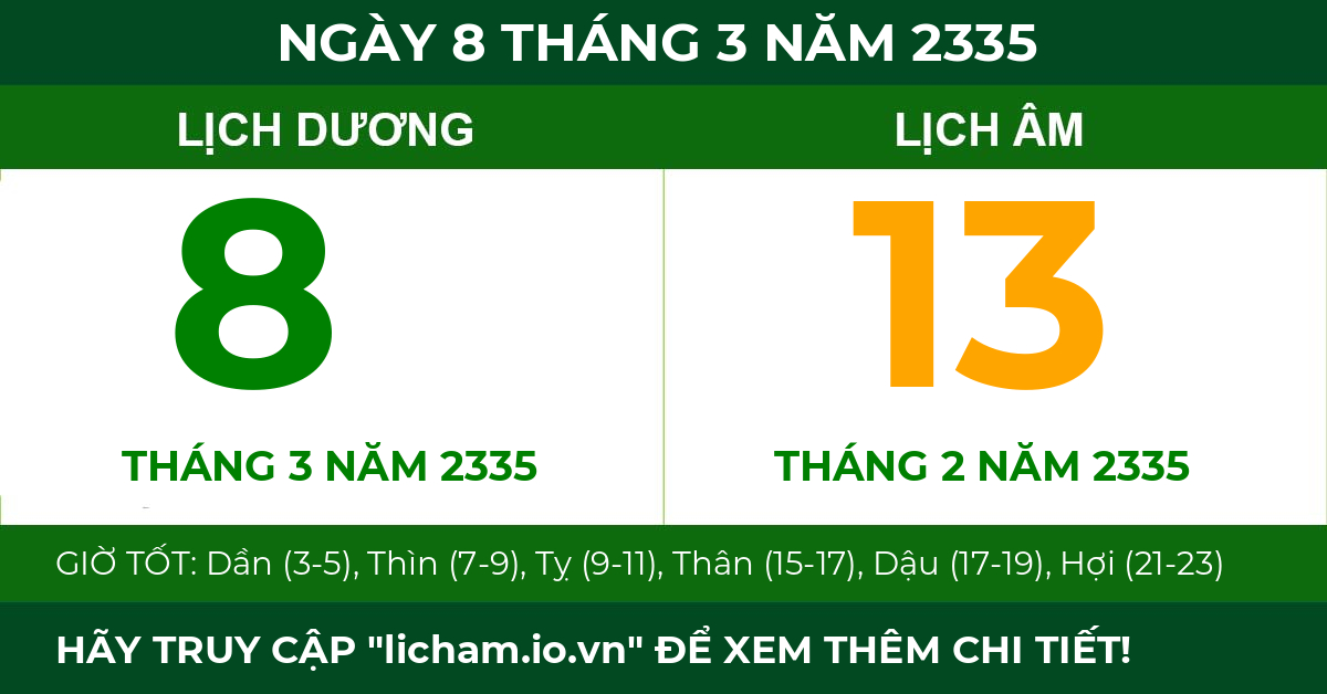 lịch âm ngày 8 tháng 3 năm 2335