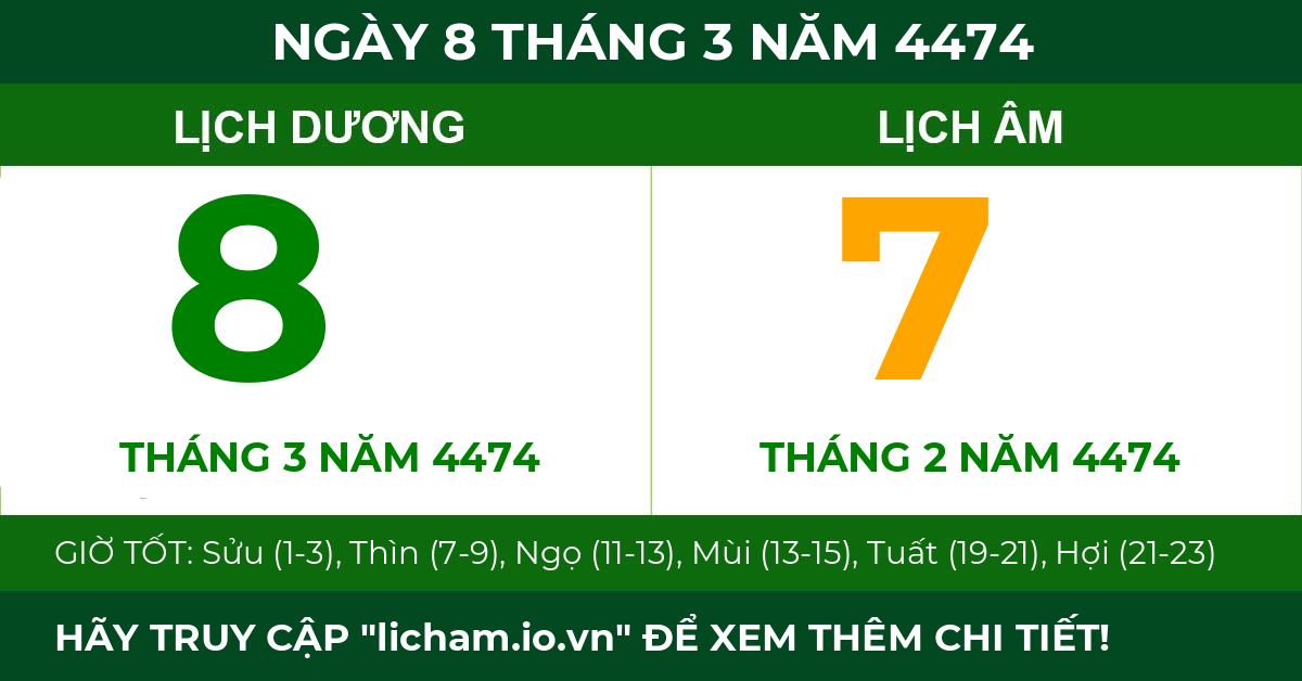 lịch âm ngày 8 tháng 3 năm 4474
