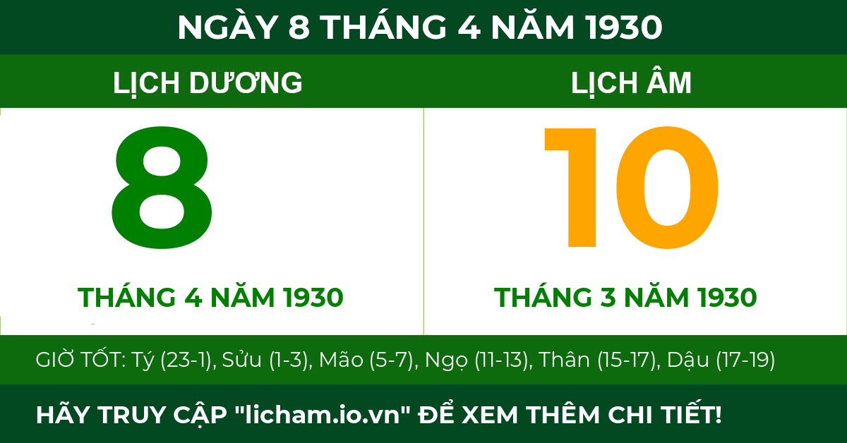 lịch âm ngày 8 tháng 4 năm 1930