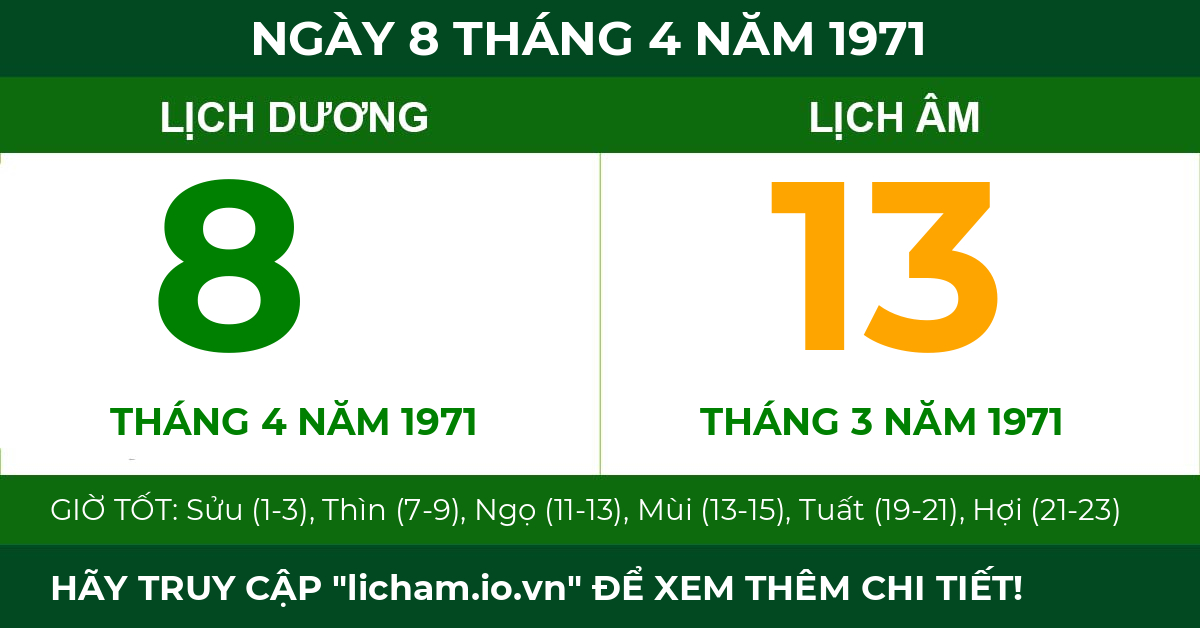 lịch âm ngày 8 tháng 4 năm 1971