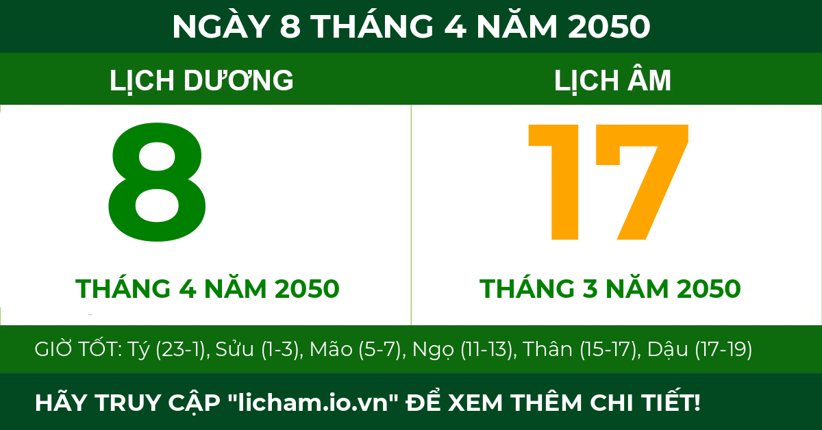 lịch âm ngày 8 tháng 4 năm 2050