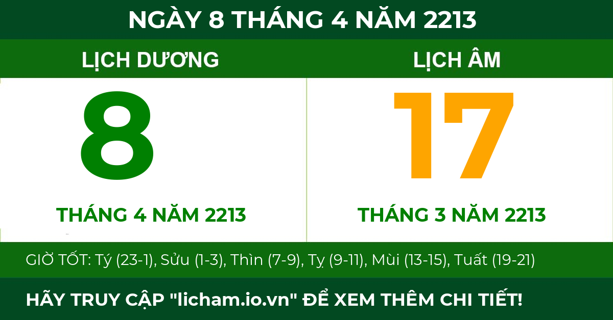 lịch âm ngày 8 tháng 4 năm 2213