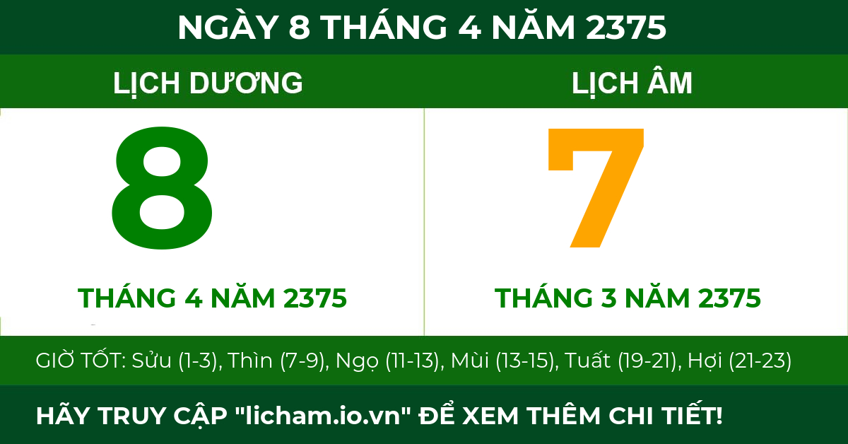 lịch âm ngày 8 tháng 4 năm 2375