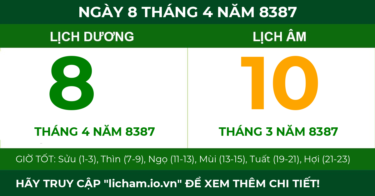 lịch âm ngày 8 tháng 4 năm 8387