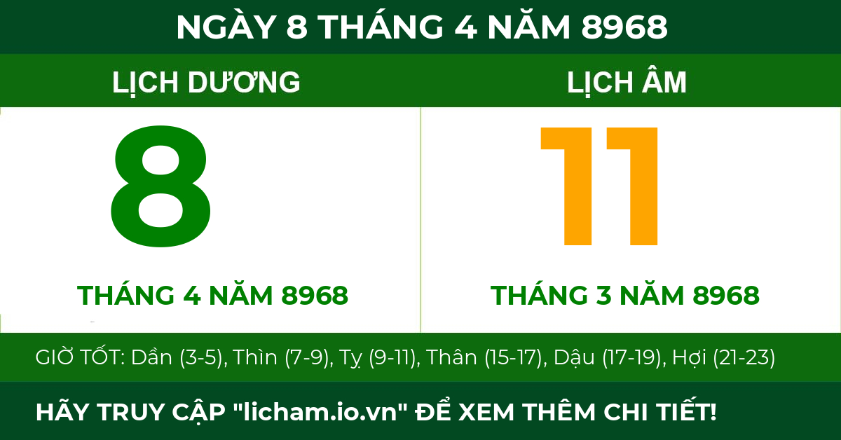 lịch âm ngày 8 tháng 4 năm 8968