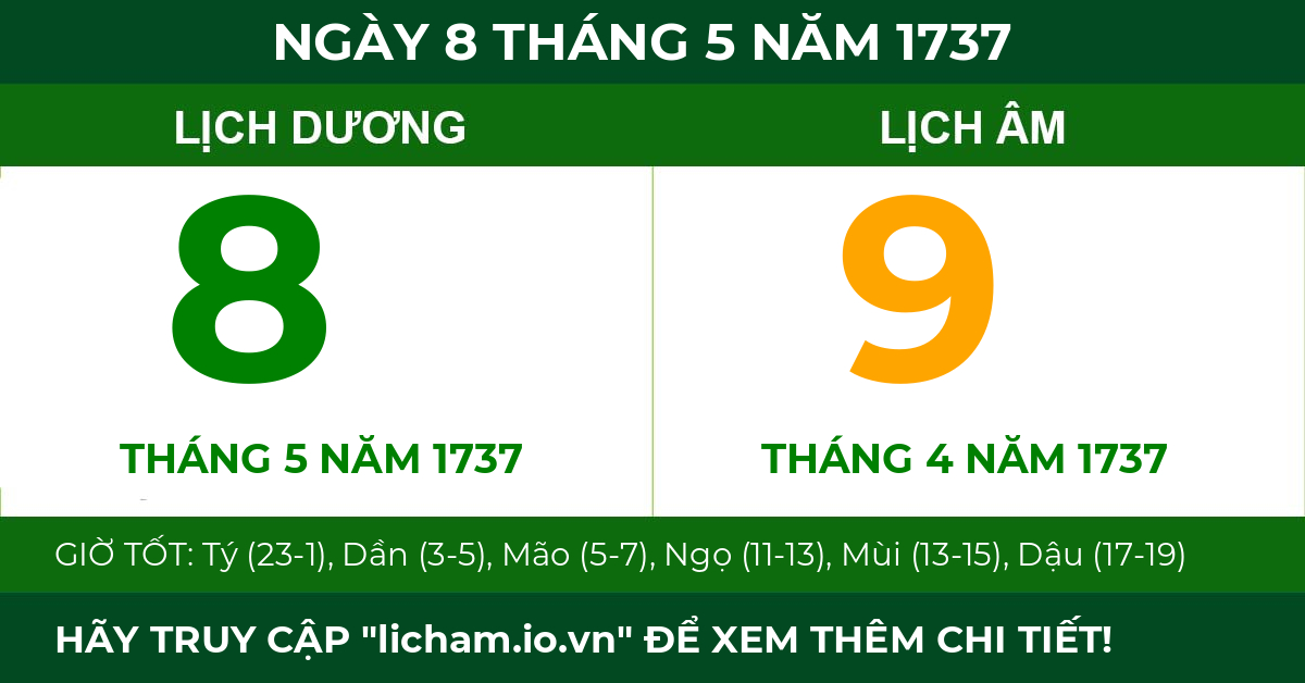 lịch âm ngày 8 tháng 5 năm 1737