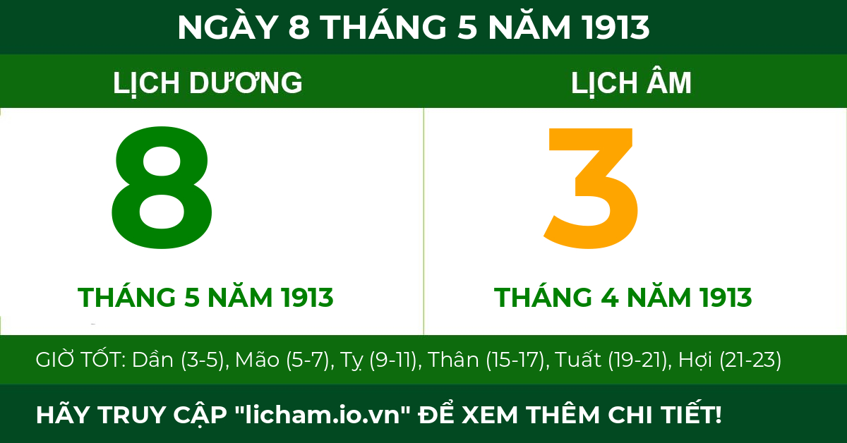lịch âm ngày 8 tháng 5 năm 1913