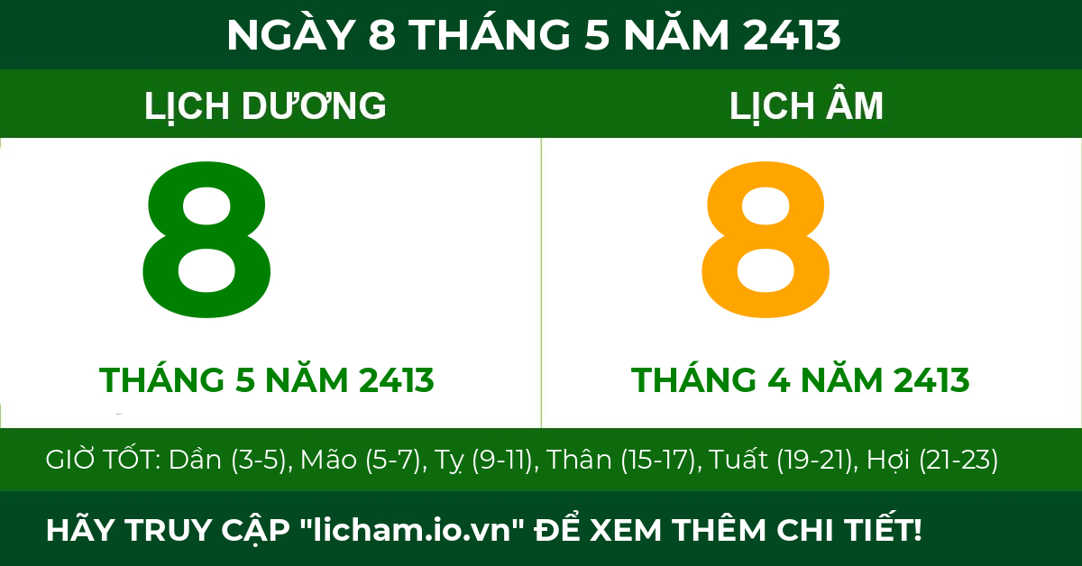 lịch âm ngày 8 tháng 5 năm 2413