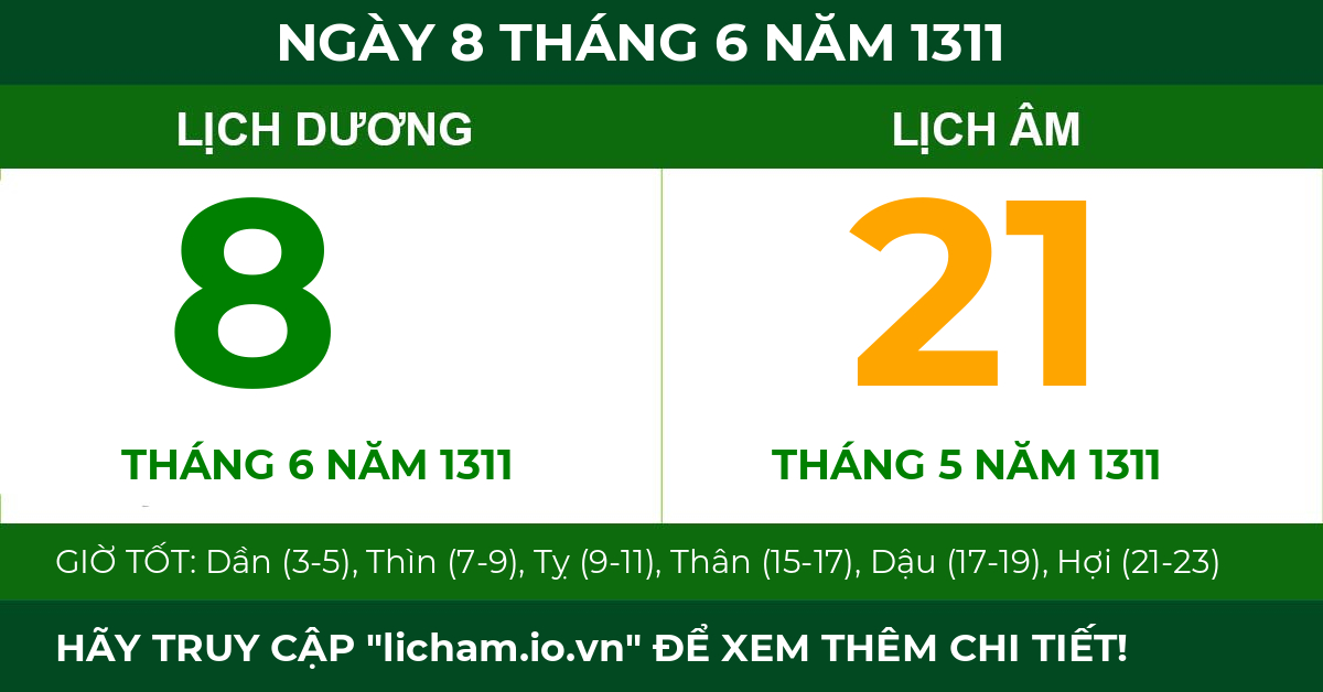 lịch âm ngày 8 tháng 6 năm 1311