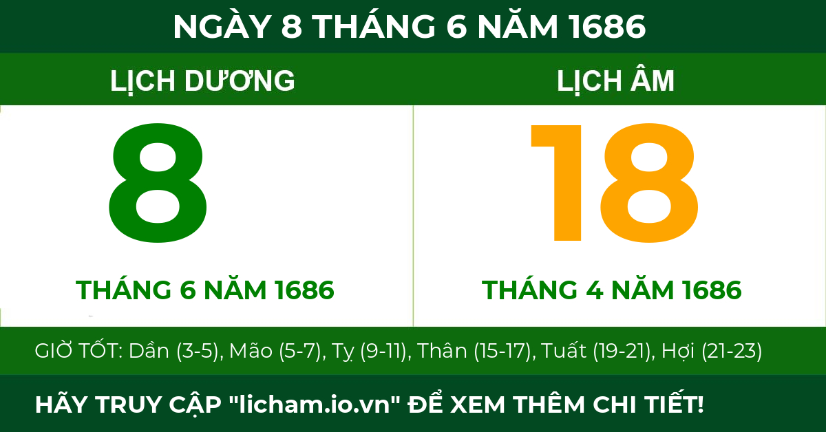 lịch âm ngày 8 tháng 6 năm 1686