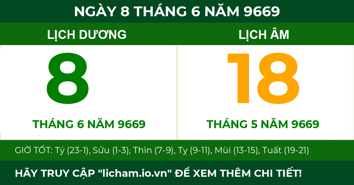 lịch âm ngày 8 tháng 6 năm 9669