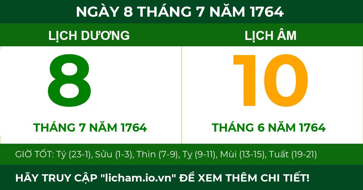 lịch âm ngày 8 tháng 7 năm 1764
