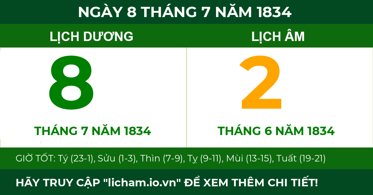 lịch âm ngày 8 tháng 7 năm 1834
