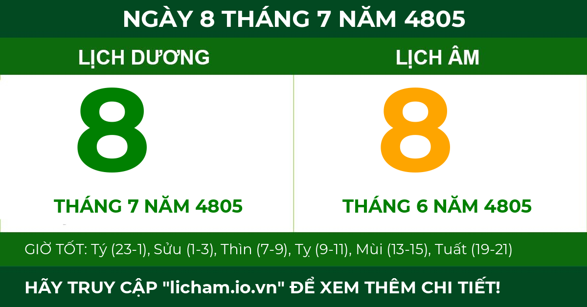 lịch âm ngày 8 tháng 7 năm 4805