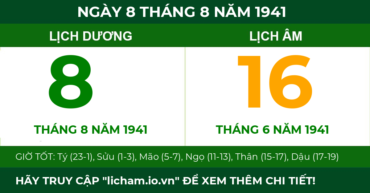 lịch âm ngày 8 tháng 8 năm 1941
