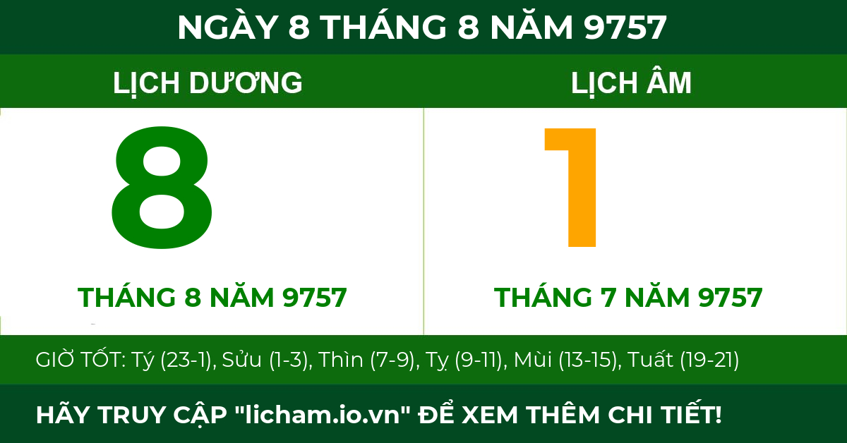 lịch âm ngày 8 tháng 8 năm 9757