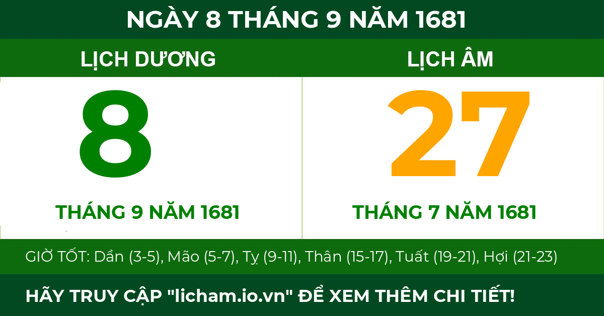 lịch âm ngày 8 tháng 9 năm 1681