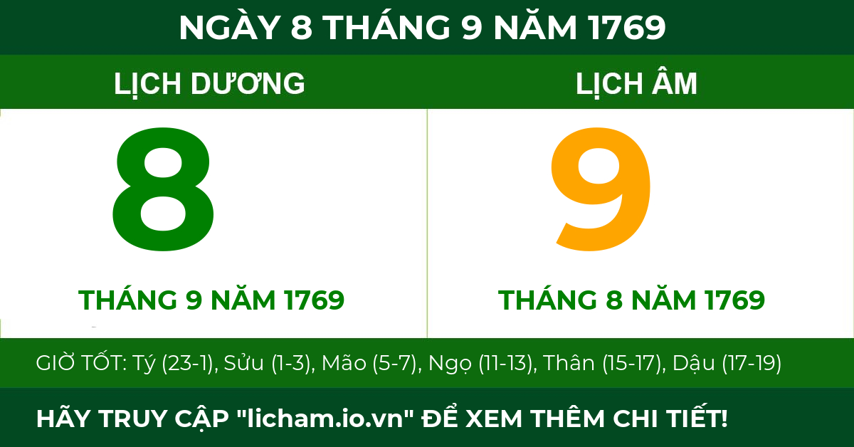 lịch âm ngày 8 tháng 9 năm 1769