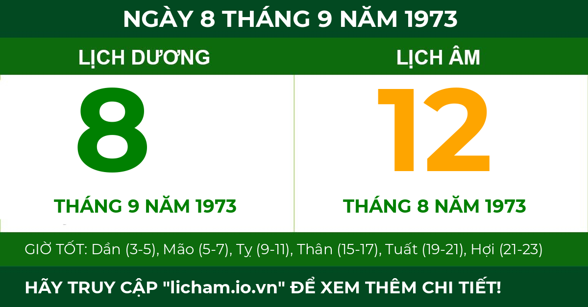 lịch âm ngày 8 tháng 9 năm 1973