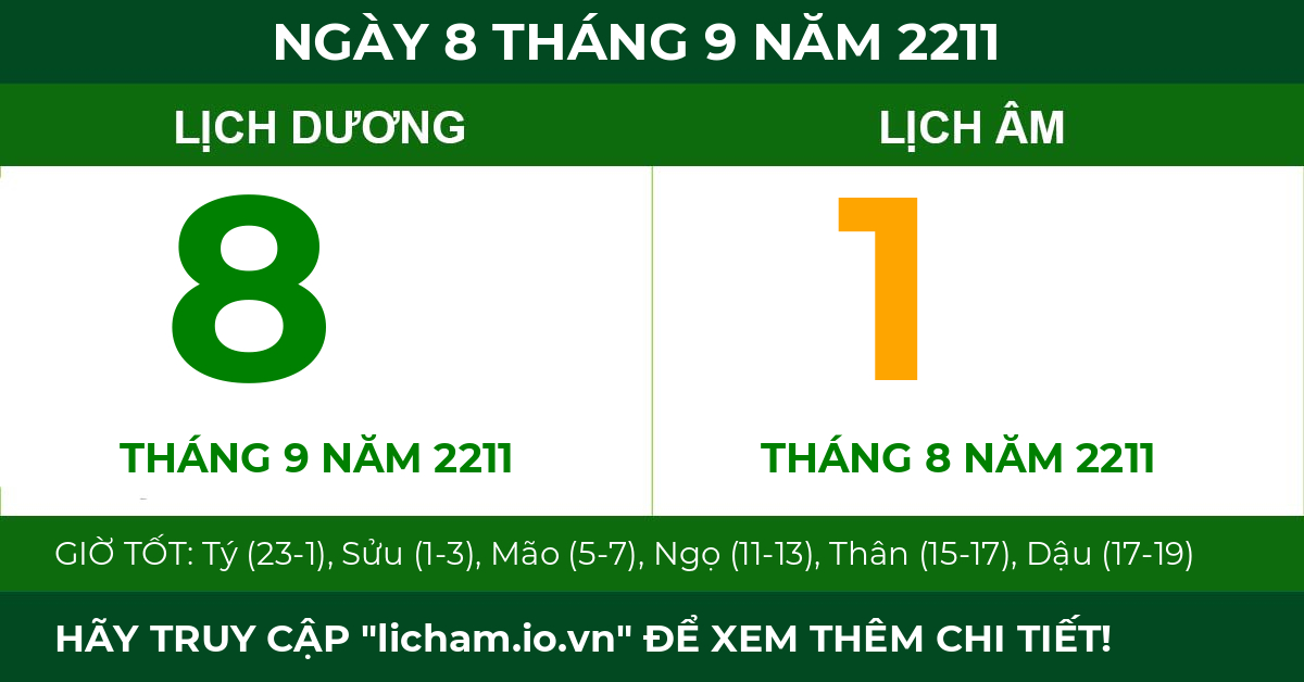 lịch âm ngày 8 tháng 9 năm 2211