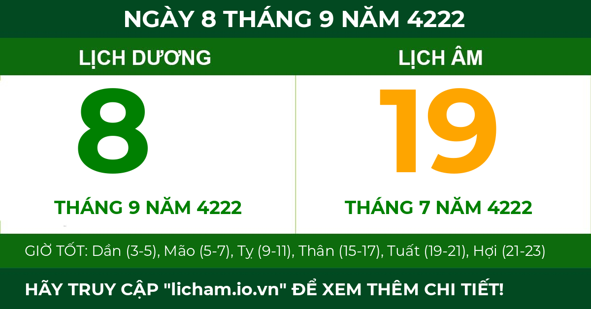 lịch âm ngày 8 tháng 9 năm 4222