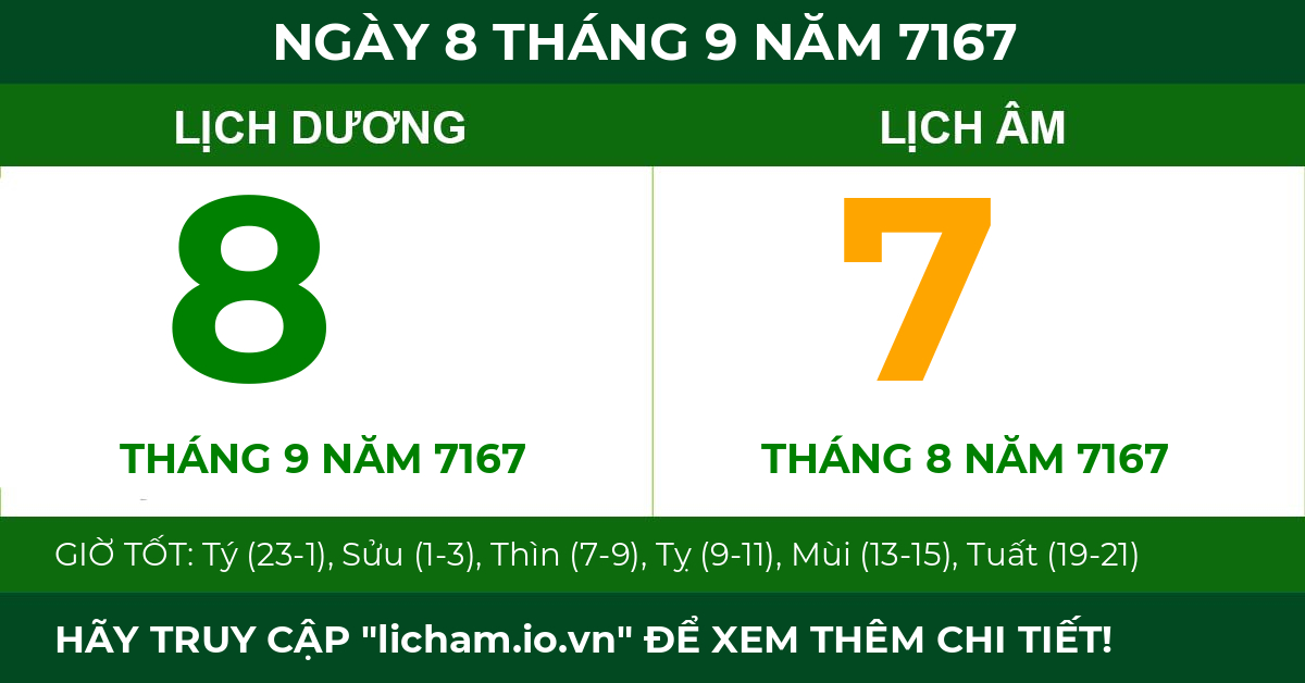 lịch âm ngày 8 tháng 9 năm 7167