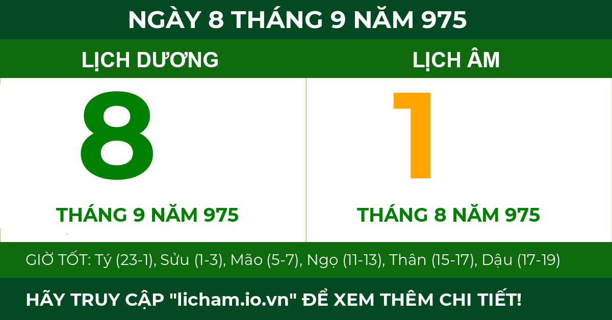 lịch âm ngày 8 tháng 9 năm 975