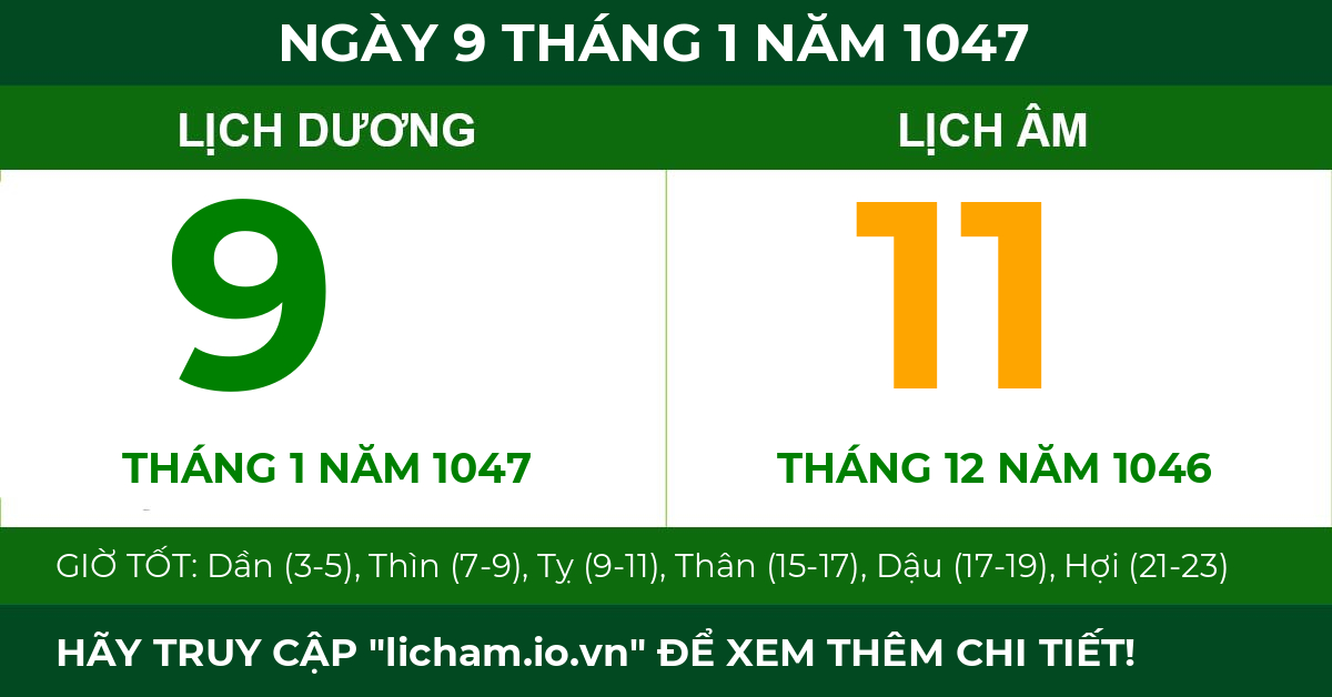 lịch âm ngày 9 tháng 1 năm 1047