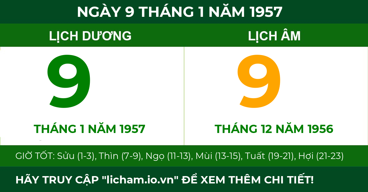 lịch âm ngày 9 tháng 1 năm 1957