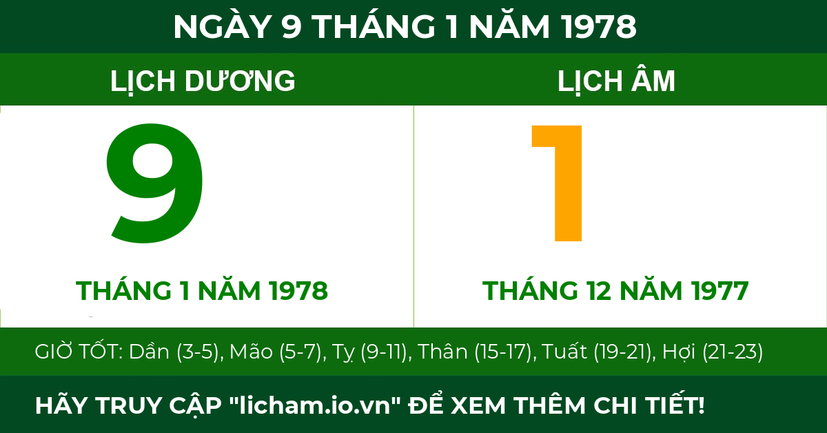 lịch âm ngày 9 tháng 1 năm 1978