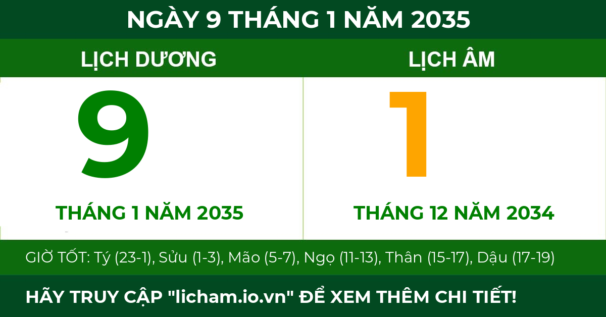 lịch âm ngày 9 tháng 1 năm 2035