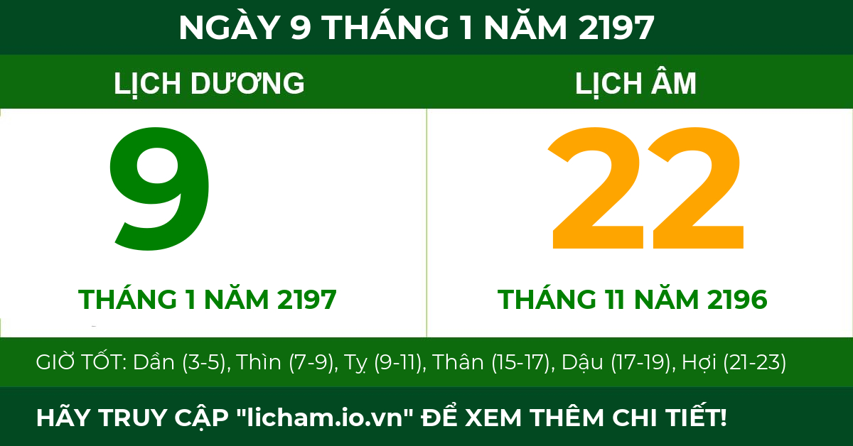 lịch âm ngày 9 tháng 1 năm 2197