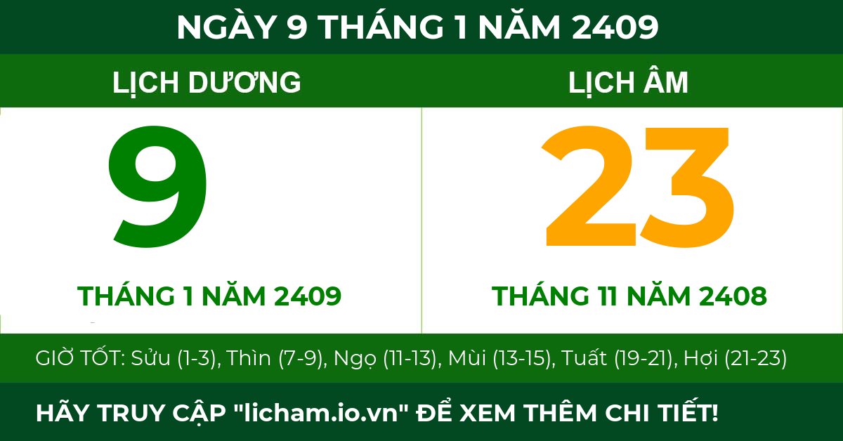 lịch âm ngày 9 tháng 1 năm 2409